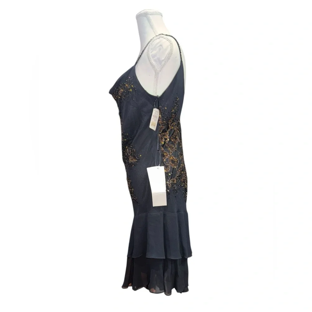 Vintage Sue Wong 100% Silk Beaded Cocktail Dress 8P NWT Black Gold Sequin - Picture 5 of 9